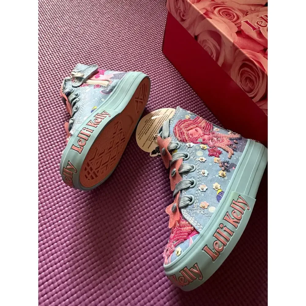 New Lelli Kelly Mermaid Sneakers Size US 7 Girls High Top Beaded Sequins